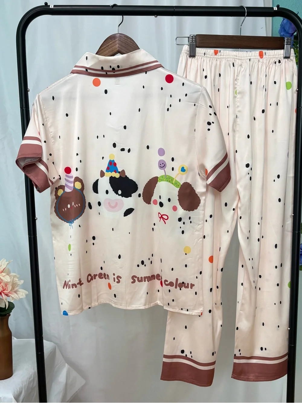 Cream Kids Animal-Print Short-Sleeve Pajama Set